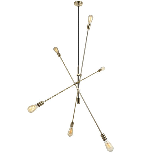 Dainolite 816P 50in 6-Light Adjustable Pendant | Transitional Aged Brass Metal | Kitchen Island & Dining Room | 50 x 50 x 21.6 in | Model 816P-AGB