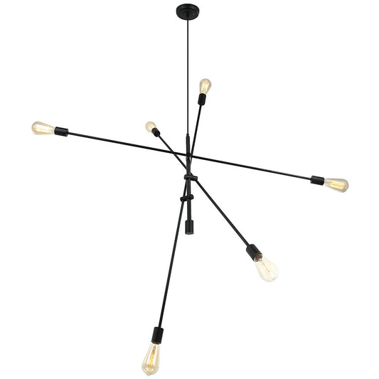 Dainolite 816P 50in 6-Light Adjustable Pendant | Transitional Matte Black Metal | Kitchen Island & Dining Room | 50 x 50 x 22 in | Model 816P-MB