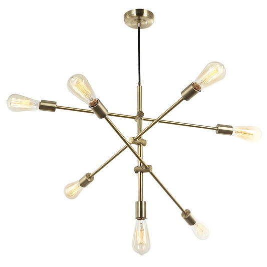 Dainolite 817P 28in 7-Light Adjustable Pendant | Transitional Aged Brass Metal | Kitchen Island & Dining Room | 28 x 28 x 22 in | Model 817P-AGB