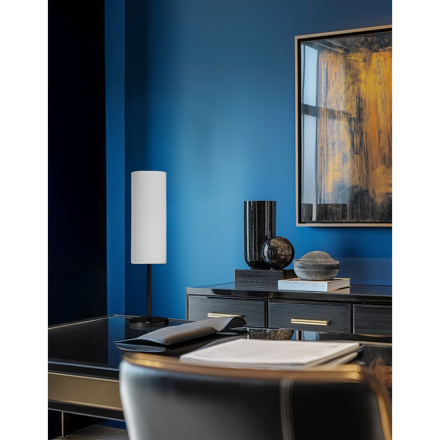 Dainolite Paza 5in 1-Light Table Lamp | Modern Matte Black and White Glass | Bedroom & Office Accent | 5 x 5 x 18 in | Model 83205-MB-WH