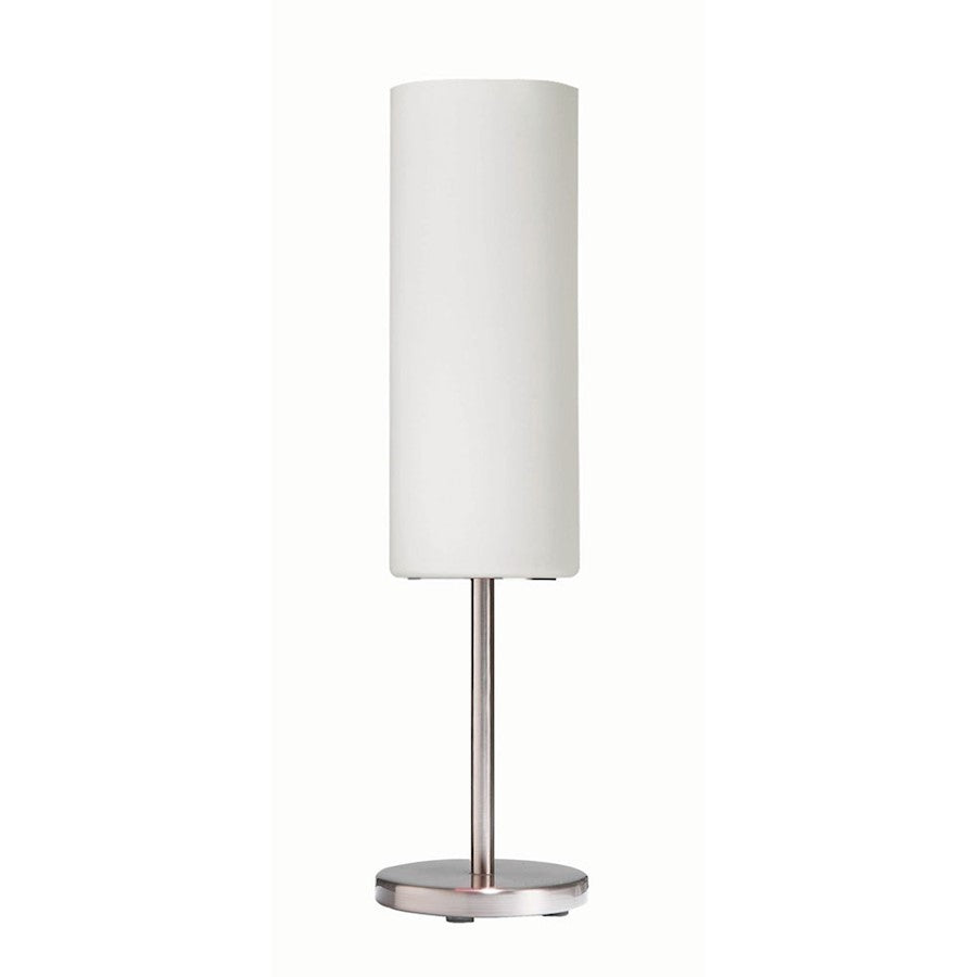 Dainolite 6in 1-Light Table Lamp | Modern Satin Chrome and White Frosted Glass | Bedroom & Office Accent | 6 x 6 x 21 in | Model 83205-SC-WH