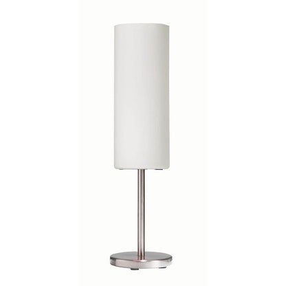 Dainolite 6in 1-Light Table Lamp | Modern Satin Chrome and White Frosted Glass | Bedroom & Office Accent | 6 x 6 x 21 in | Model 83205-SC-WH