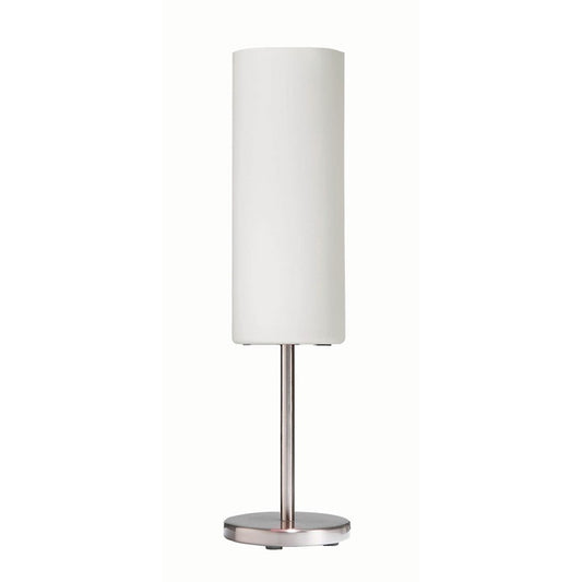 Dainolite 6in 1-Light Table Lamp | Modern Satin Chrome and White Frosted Glass | Bedroom & Office Accent | 6 x 6 x 21 in | Model 83205-SC-WH