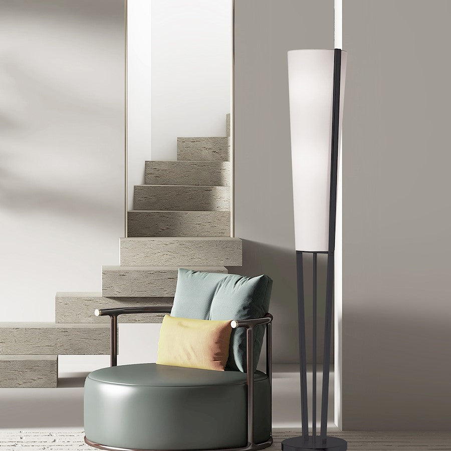 Dainolite Emotions 61in 2-Light Floor Lamp | Modern Matte Black and White Fabric Shade | Living Room & Bedroom | 7 x 7 x 61 in | Model 83323F-MB