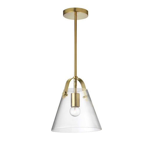 Dainolite Polly 10in 1-Light Pendant | Contemporary Aged Brass and Clear Glass | Kitchen Island & Dining Room | 9 x 9 x 10 in | Model 871-91P-AGB