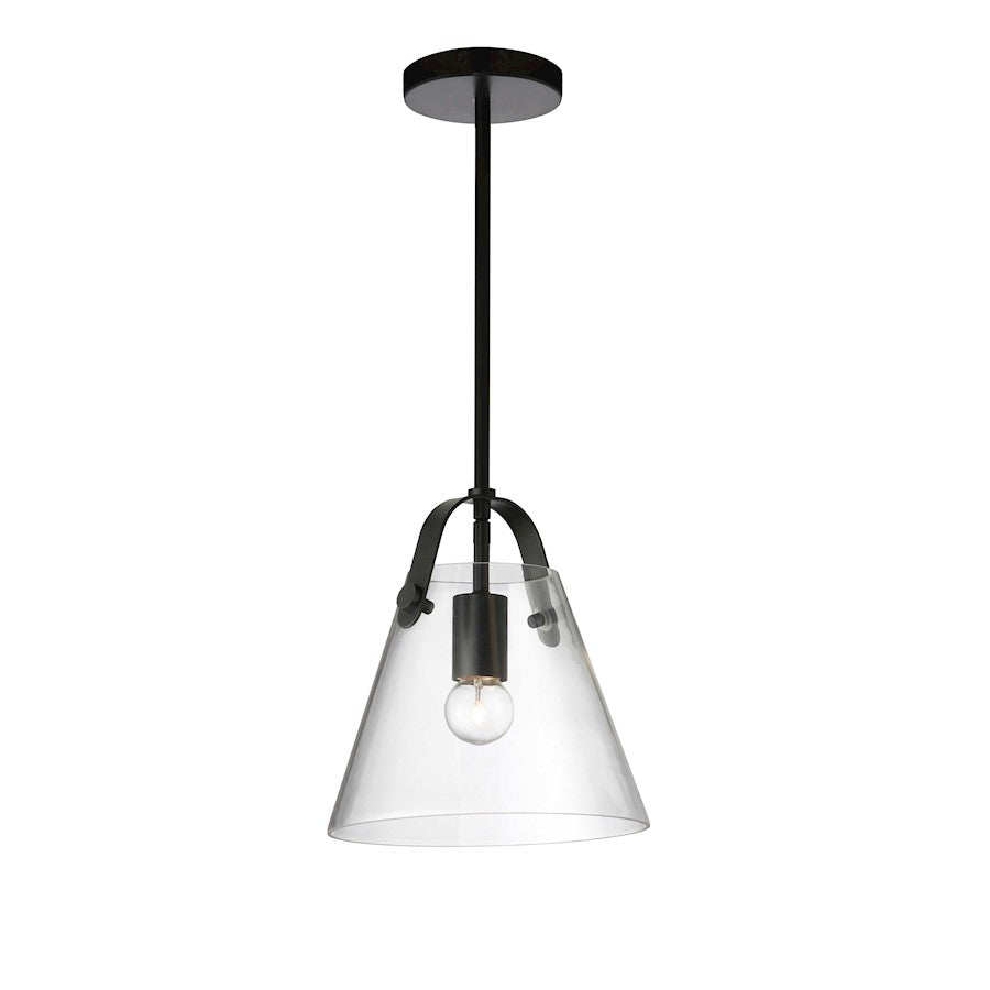 Dainolite Polly 10in 1-Light Pendant | Contemporary Matte Black and Clear Glass | Kitchen & Dinette | 9 x 9 x 10 in | Model 871-91P-MB