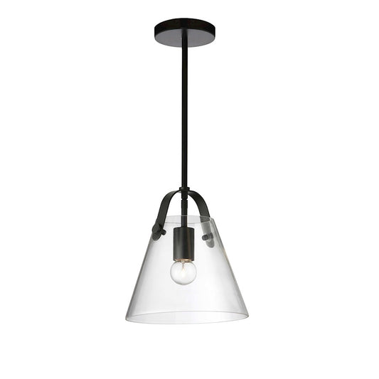 Dainolite Polly 10in 1-Light Pendant | Contemporary Matte Black and Clear Glass | Kitchen & Dinette | 9 x 9 x 10 in | Model 871-91P-MB