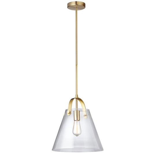 Dainolite Polly 13in 1-Light Pendant | Contemporary Aged Brass and Clear Glass | Kitchen Island & Dining Room | 13 x 13 x 14 in | Model 871P-AGB