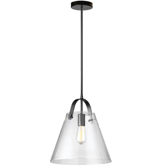Dainolite 871P 13in 1-Light Pendant | Contemporary Matte Black and Clear Glass | Kitchen Island & Dining Room | 13 x 13 x 14 in | Model 871P-BK