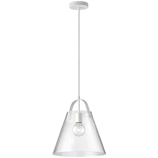 Dainolite 871P 13in 1-Light Pendant | Contemporary Matte White and Clear Glass | Kitchen Island & Dining Room | 13 x 13 x 14 in | Model 871P-WH