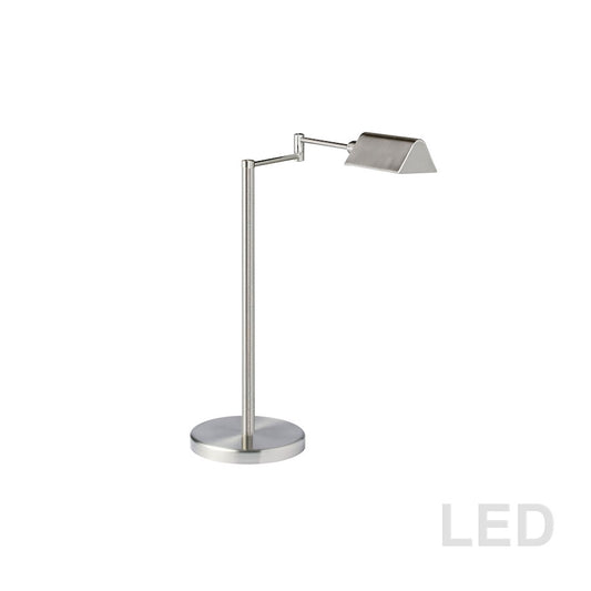 Dainolite LED Swing Arm Table Lamp | Satin Nickel Metal | Desk & Bedside Reading Light | 400 Lumens 3000K Warm White, Non-Dimmable | Model 9157LEDT-SN