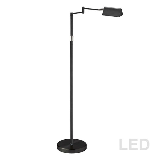 Dainolite LED Swing Arm Floor Lamp | Contemporary Black Metal | Living Room & Reading Nook | 9 x 23.25 x 50.25 in | Model 9257LEDF-BK