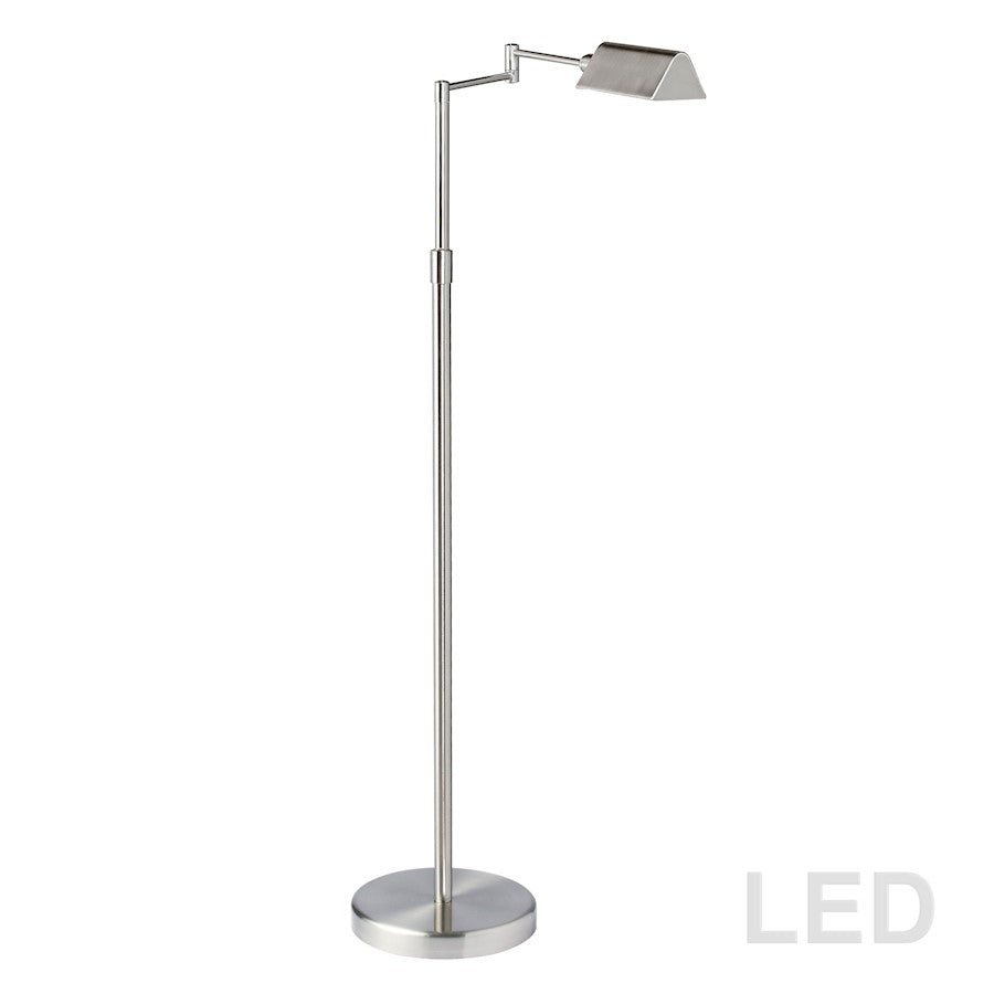 Dainolite LED Swing Arm Floor Lamp | Contemporary Satin Nickel Metal | Living Room & Reading Nook | 9 x 23.25 x 50.25 in | Model 9257LEDF-SN