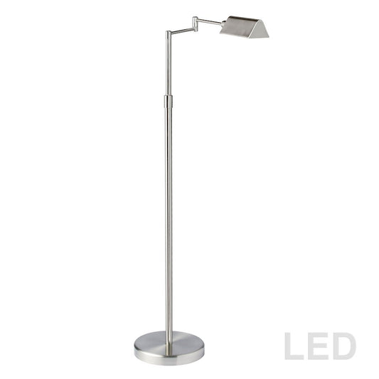 Dainolite LED Swing Arm Floor Lamp | Contemporary Satin Nickel Metal | Living Room & Reading Nook | 9 x 23.25 x 50.25 in | Model 9257LEDF-SN