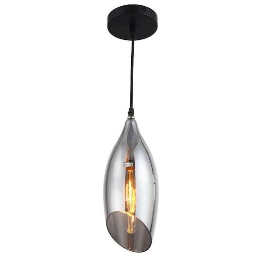 Dainolite Abba 5in 1-Light Pendant | Black Painted and Smoke Glass | Kitchen Island & Dining Room | 5 x 5 x 12 in | Model ABB-61P-SM