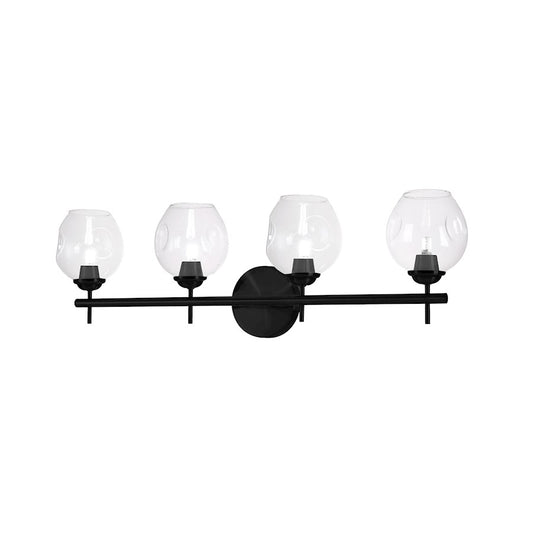 Dainolite Abii 29in 4-Light Vanity | Transitional Matte Black Metal and Clear Glass | Bathroom Vanity | 29.25 x 5.75 x 9 in | Model ABI-284W-MB-CLR