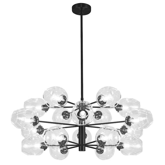 Dainolite Abii 33in 18-Light Chandelier | Transitional Matte Black and Clear Glass | Dining Room & Foyer | Model ABI-3318C-MB-CLR