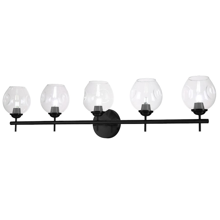 Dainolite Abii 38in 5-Light Vanity | Transitional Matte Black Metal and Clear Glass | Bathroom Vanity Light | 38 x 9 x 6 in | Model ABI-365W-MB-CLR