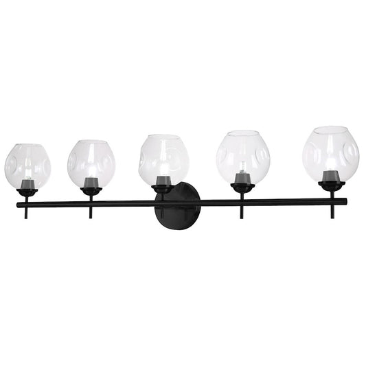 Dainolite Abii 38in 5-Light Vanity | Transitional Matte Black Metal and Clear Glass | Bathroom Vanity Light | 38 x 9 x 6 in | Model ABI-365W-MB-CLR