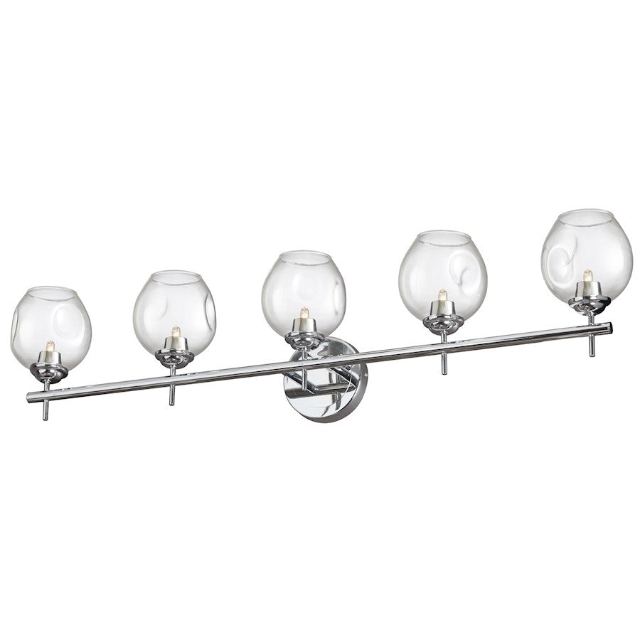 Dainolite Abii 34in 5-Light Vanity Light | Transitional Polished Chrome and Clear Glass | Bathroom Vanity | 34.1 x 4.5 x 9 in | Model ABI-365W-PC
