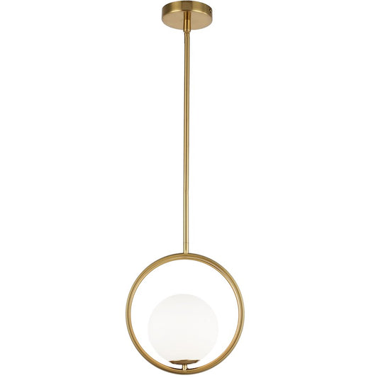 Dainolite Adrienna 10in 1-Light Pendant | Modern Aged Brass and White Glass | Kitchen Island & Dining Room | 10 x 6 x 11 in | Model ADR-101P-AGB