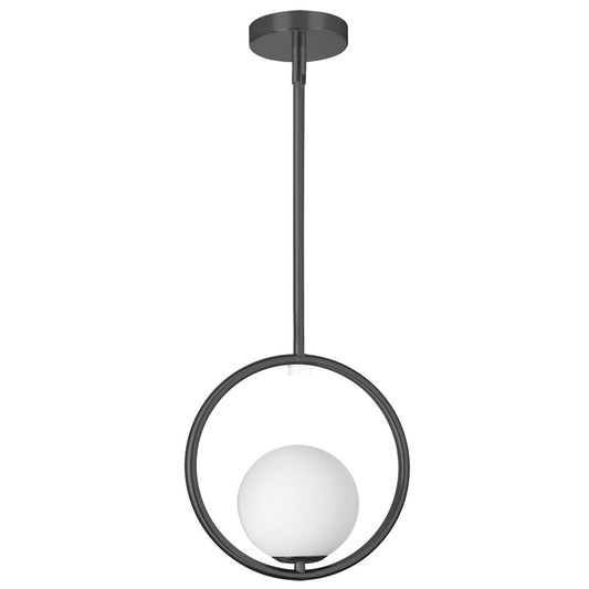 Dainolite Adrienna 10in 1-Light Pendant | Modern Matte Black and White Opal Glass | Kitchen Island & Dining Room | 10 x 6 x 11 in | Model ADR-101P-MB