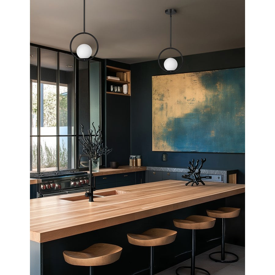 Dainolite Adrienna 10in 1-Light Pendant | Modern Matte Black and White Opal Glass | Kitchen Island & Dining Room | 10 x 6 x 11 in | Model ADR-101P-MB