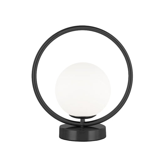 Dainolite Adrienna 1-Light Table Lamp | Modern Matte Black and White Opal Glass | Bedroom & Office Desk | 10 x 6 x 11 in | Model ADR-101T-MB