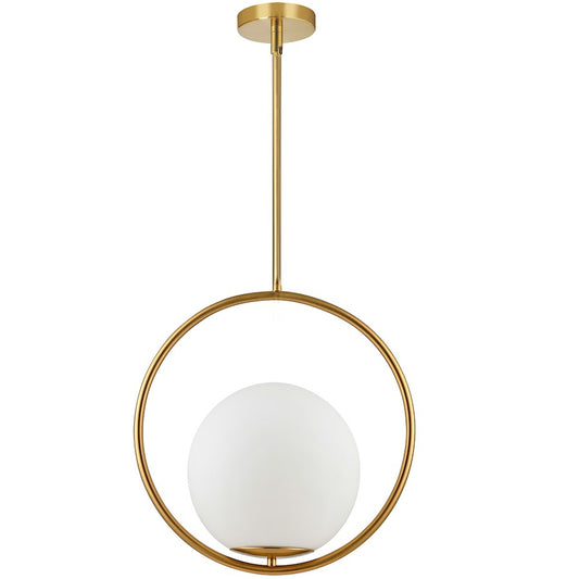 Dainolite Adrienna 16in 1-Light Pendant | Modern Aged Brass and White Opal Glass | Kitchen Island & Dining Room | 16 x 10 x 16 in | Model ADR-161P-AGB
