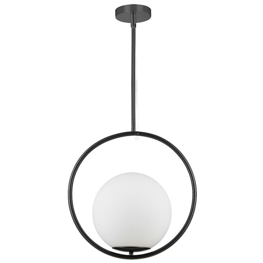 Dainolite Adrienna 16in 1-Light Pendant | Modern Matte Black and White Opal Glass | Kitchen Island & Dining Room | 16 x 10 x 16 in | Model ADR-161P-MB