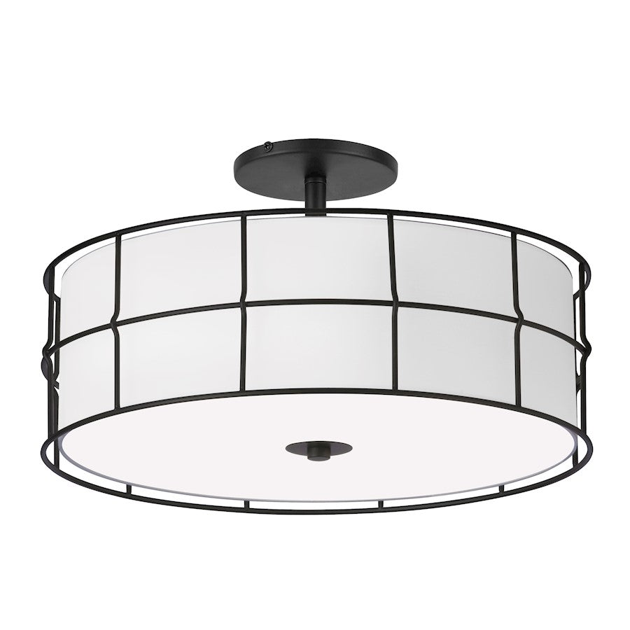 Dainolite Alcala 16in 3-Light Semi-Flush Mount | Transitional Matte Black and White Fabric Drum Shade | Entryway & Hallway | Model ALC-163SF-MB