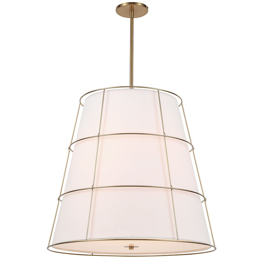 Dainolite Alcala 22in 4-Light Pendant | Transitional Aged Brass Metal and White Fabric Shade | Kitchen Island & Dining Room | 22 x 22 | Model ALC-224P-AGB