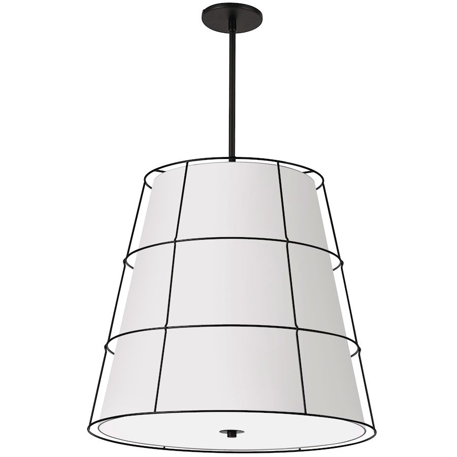 Dainolite Alcala 22in 4-Light Pendant | Transitional Matte Black and White Fabric Shade | Kitchen Island & Dining Room | 22 x 22 x 20 | Model ALC-224P-MB