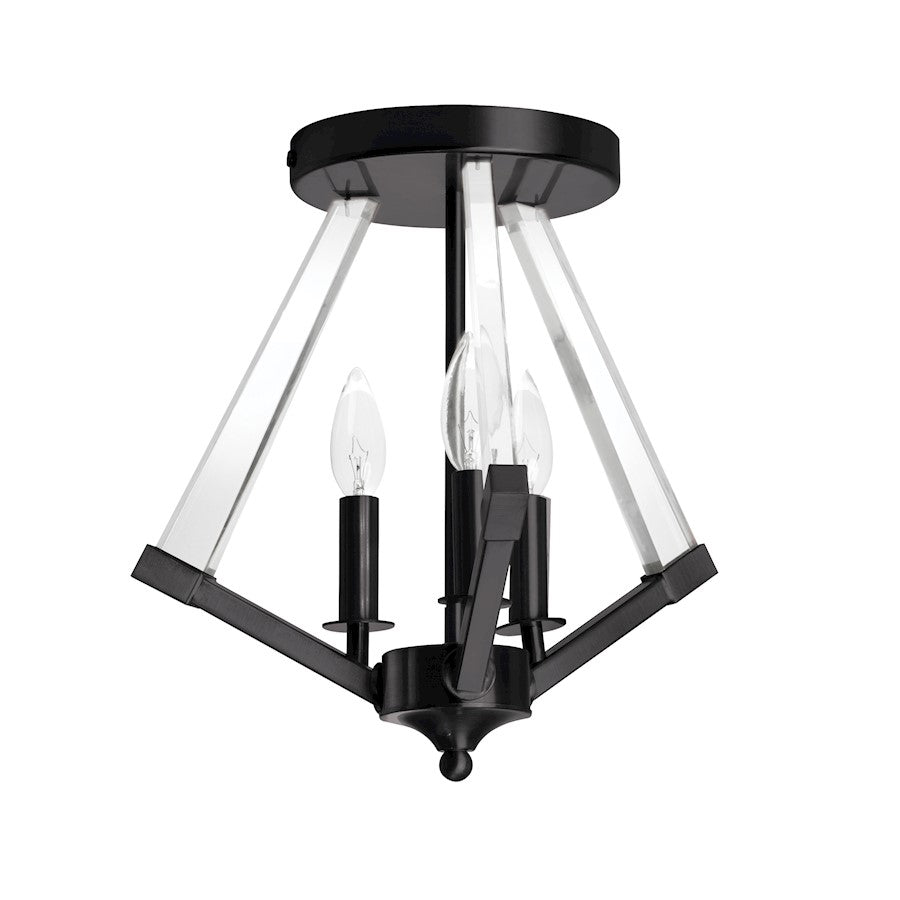 Dainolite Aalto 15in 3-Light Semi-Flush Mount | Contemporary Matte Black and Clear Acrylic | Dining Room & Living Room | Model ALT-153SF-MB