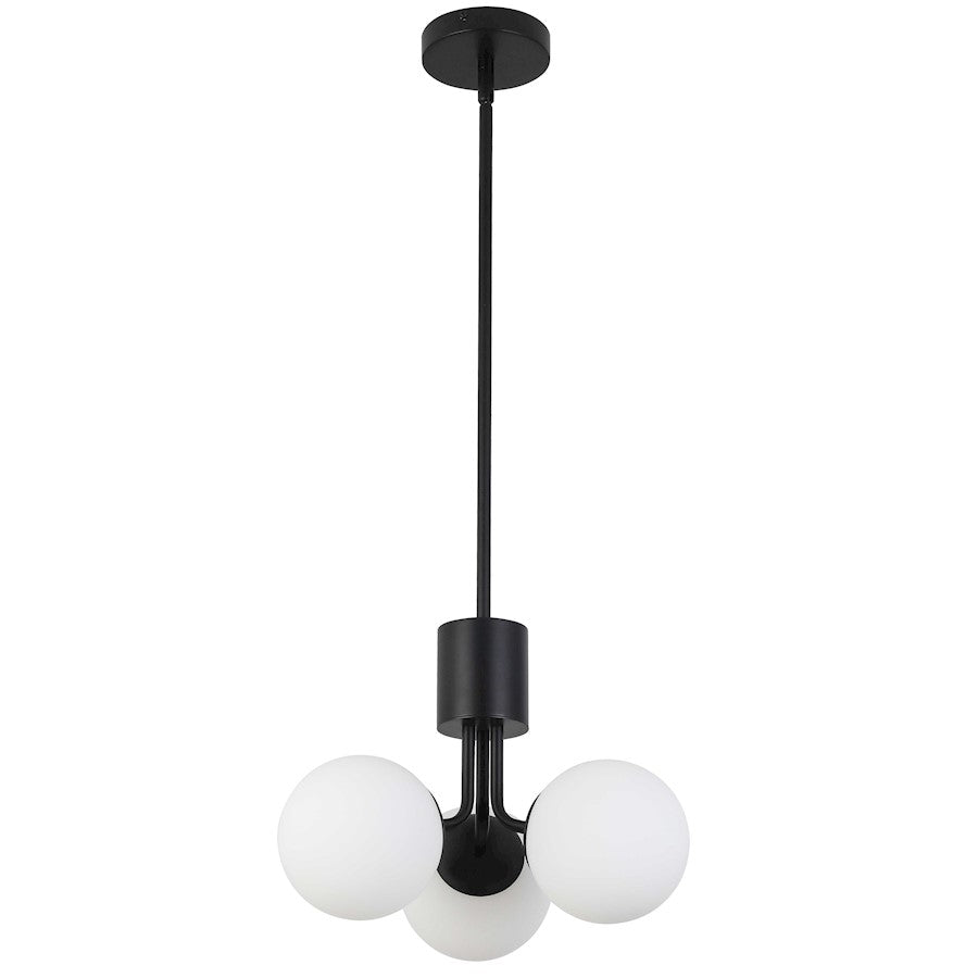 Dainolite Amanda 15in 3-Light Chandelier | Contemporary Matte Black and White Opal Glass | Kitchen & Dining Room | Model AMA-153P-MB