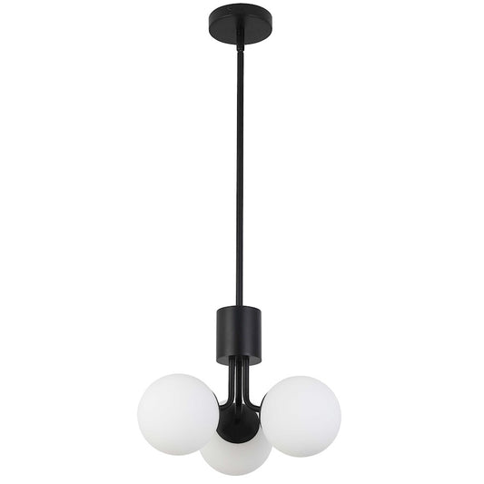 Dainolite Amanda 15in 3-Light Chandelier | Contemporary Matte Black and White Opal Glass | Kitchen & Dining Room | Model AMA-153P-MB