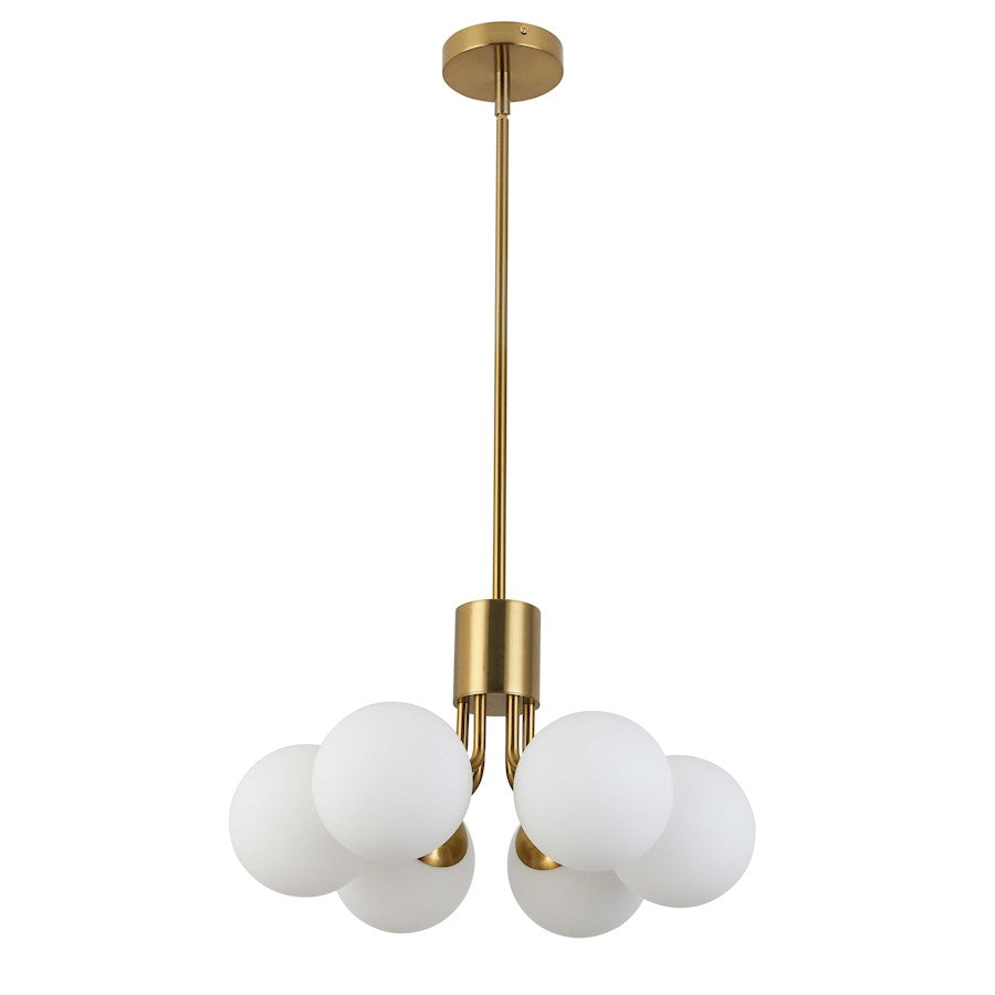 Dainolite Amanda 19in 6-Light Pendant | Contemporary Aged Brass and White Opal Glass | Kitchen & Dining Room | 19 x 19 x 10.75 in | Model AMA-186P-AGB