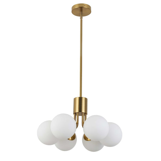 Dainolite Amanda 19in 6-Light Pendant | Contemporary Aged Brass and White Opal Glass | Kitchen & Dining Room | 19 x 19 x 10.75 in | Model AMA-186P-AGB