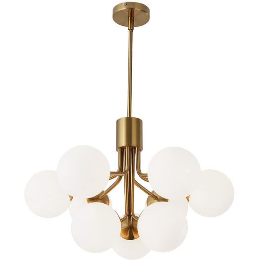 Dainolite Amanda 24in 9-Light Chandelier | Contemporary Aged Brass and Opal Glass | Dining Room & Foyer | 24 x 24 x 15.75 in | Model AMA-249C-AGB