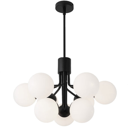 Dainolite Amanda 24in 9-Light Chandelier | Contemporary Matte Black and Opal White Glass | Dining Room & Living Room | Model AMA-249C-MB