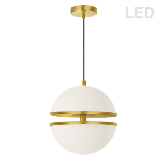 Dainolite Atomic 12in 2-Light LED Pendant | Modern White Glass and Aged Brass | Kitchen Island & Dining Room | Model AMC-1330LEDP-AGB