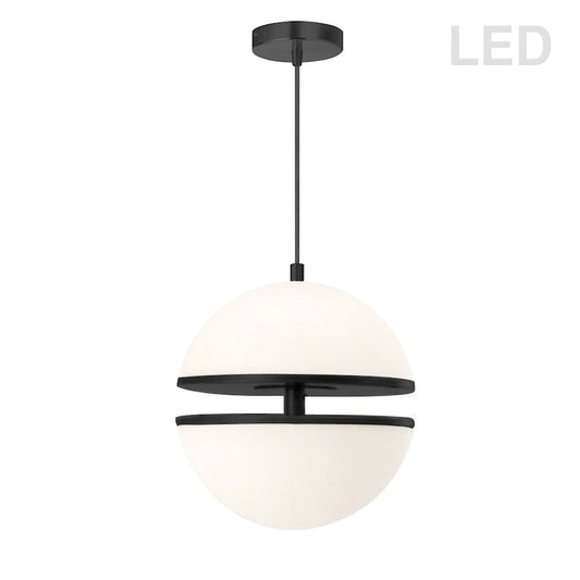 Dainolite Atomic 12in 2-Light Pendant | Modern Matte Black and White Glass | Kitchen Island & Dining Room | 12 x 12 x 14 in | Model AMC-1330LEDP-MB