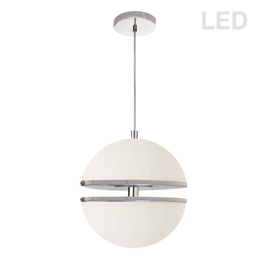 Dainolite Atomic 12in 2-Light Pendant | Modern Polished Chrome and White Glass | Kitchen Island & Dining Room | Model AMC-1330LEDP-PC