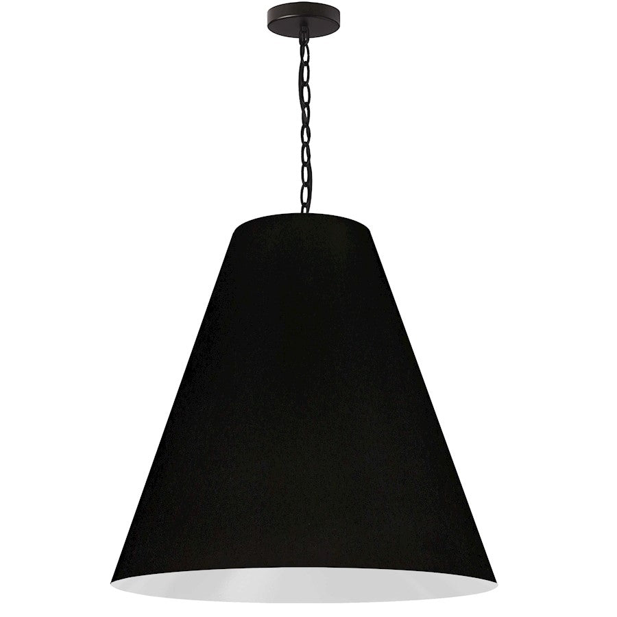 Dainolite Anaya 26in 1-Light Pendant | Transitional Matte Black Fabric and Black Tapered Drum Shade | Kitchen Island & Dining Room | Model ANA-L-MB-797
