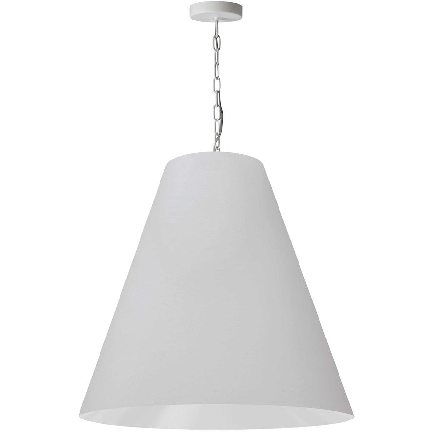 Dainolite Anaya 26in 1-Light Pendant | Transitional White Fabric Tapered Drum Shade Matte White Metal | Kitchen Island & Dining Room | Model ANA-L-MW-790