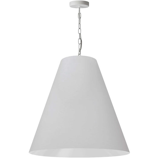 Dainolite Anaya 26in 1-Light Pendant | Transitional White Fabric Tapered Drum Shade Matte White Metal | Kitchen Island & Dining Room | Model ANA-L-MW-790