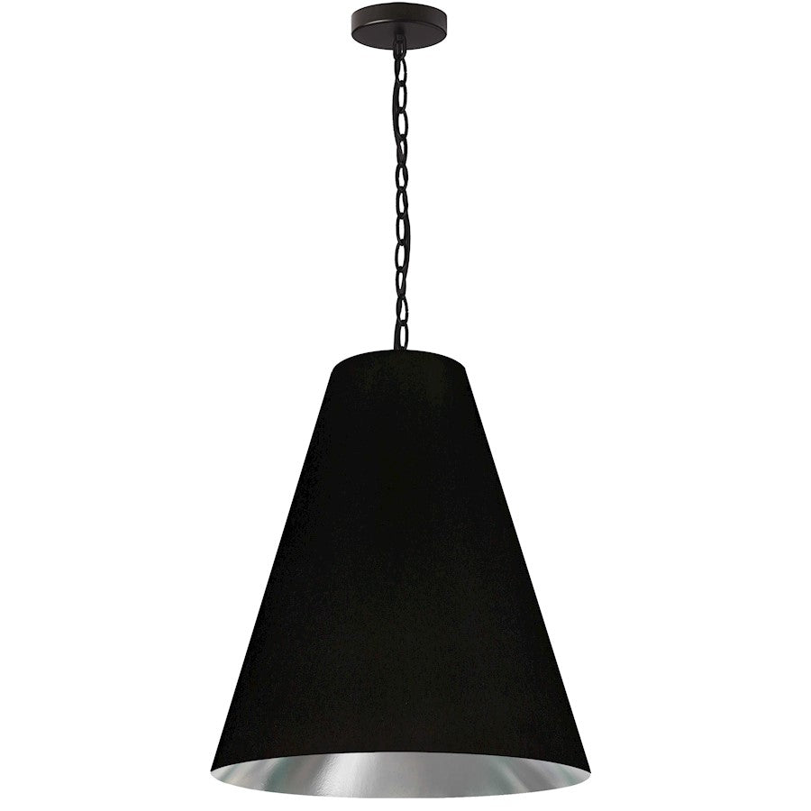 Dainolite Anaya 20in 1-Light Pendant | Transitional Matte Black Fabric and Silver Fabric Tapered Drum | Kitchen Island & Dining Room | Model ANA-M-MB-697