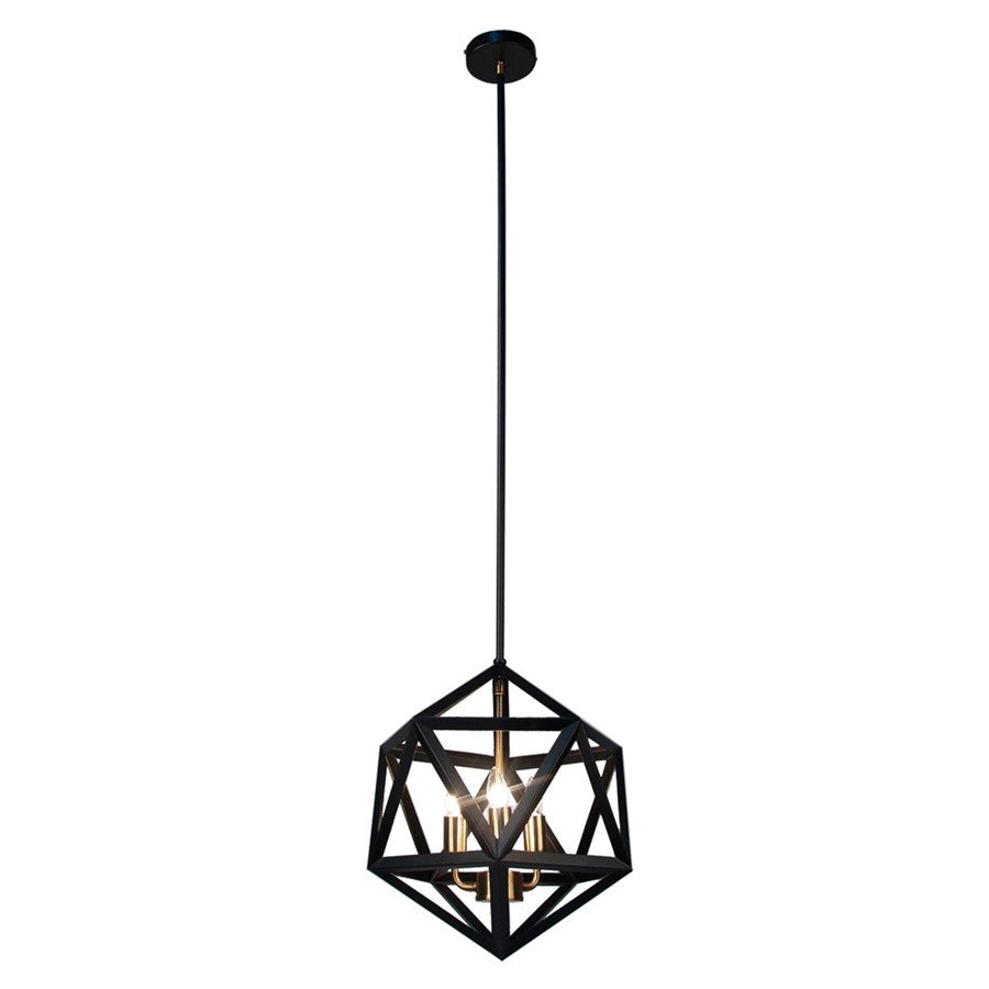 Dainolite Archello 13in 3-Light Chandelier | Contemporary Matte Black and Antique Brass Steel | Dining Room & Living Room | Model ARC-143C-AB