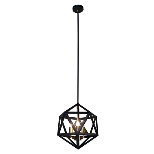 Dainolite Archello 13in 3-Light Chandelier | Contemporary Matte Black and Antique Brass Steel | Dining Room & Living Room | Model ARC-143C-AB