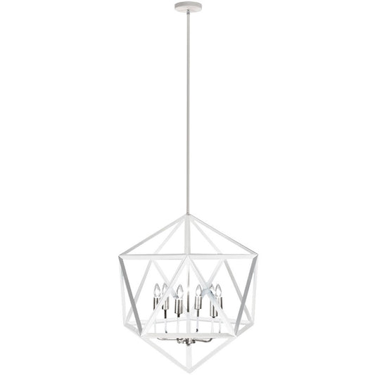 Dainolite Archello 22in 6-Light Chandelier | Contemporary White and Satin Chrome Steel | Dining Room & Living Room | Model ARC-226C-WH-SC